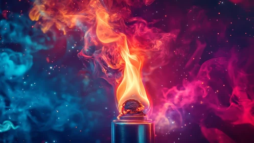 Flame-topped candle burning with intense luminescence