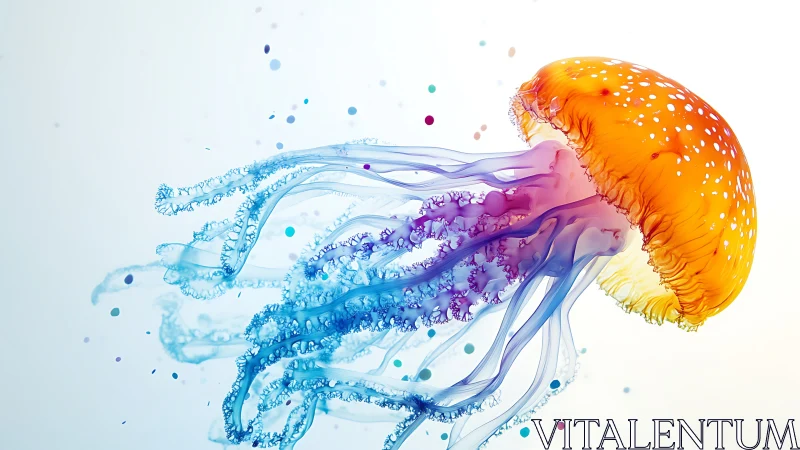Vibrant jellyfish glides through light with translucent tendrils