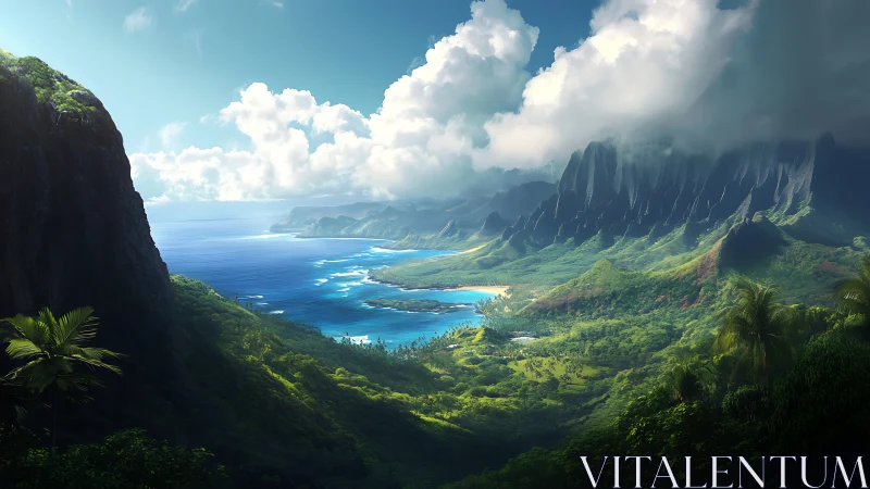 Dramatic Coastal Cliffs Frame Turquoise Waters Below.