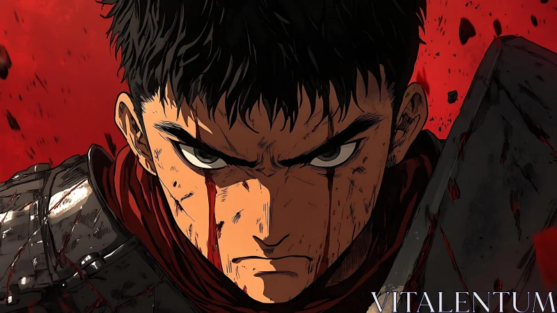 Battle-worn anime swordsman rendered with dynamic cel-shaded lighting