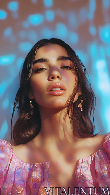 Cinematic beauty portrait under prismatic bokeh lighting effects