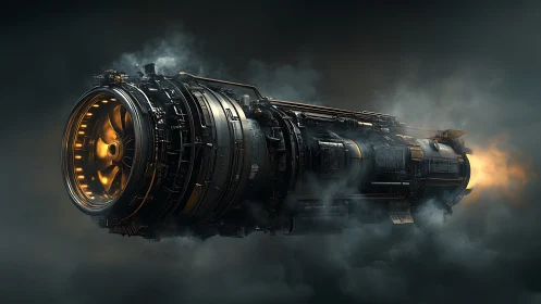 Star-forged engine drifts through stormy cosmic exhaust haze