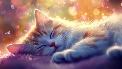 Stylized white and blue feline portrait with atmospheric luminous background.