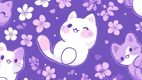Whisker-Blessed Cats in Floral Reverie.