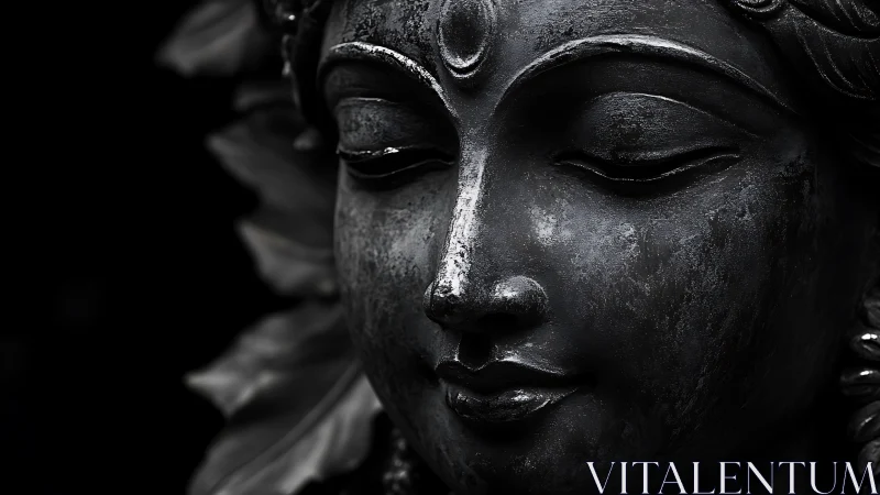 Midnight stone goddess dreaming in quiet silver shadows.