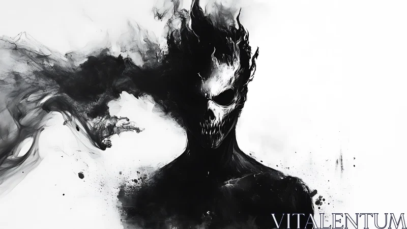 Volatile ink-spectral entity with erosive skull silhouette.