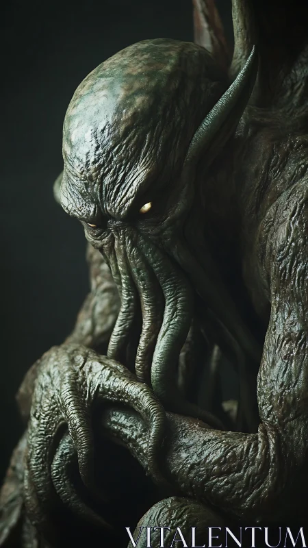 Brooding tentacled creature sits in shadow with eerie calm