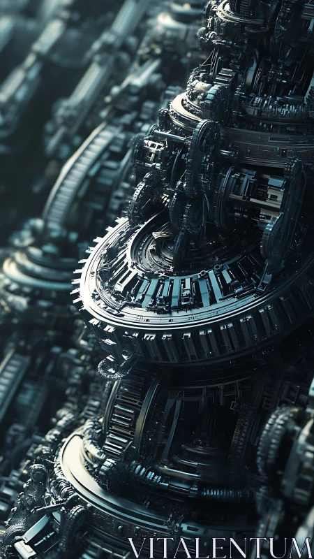 Clockwork spires of a quiet future machine cityscape.