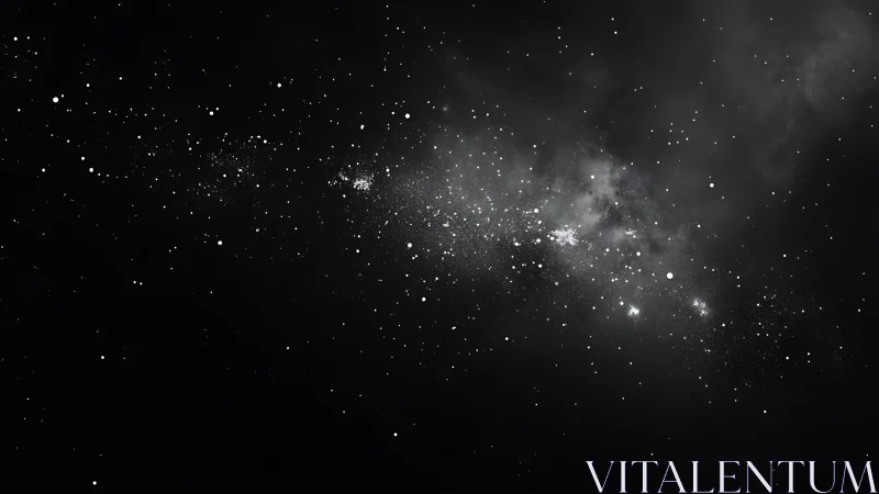 Monochrome galactic starfield with diffuse nebular band composition.