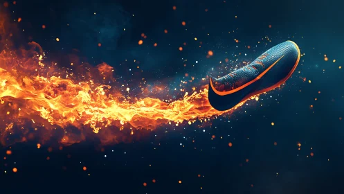 Fiery blue running shoe racing ahead with bold energy.