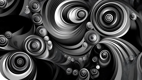Monochrome vortex spirals in flowing abstract motion.