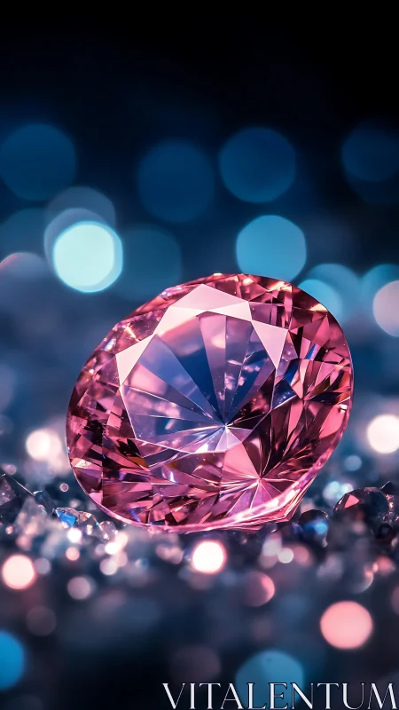 Pink faceted gemstone with bokeh highlights in macro focus.