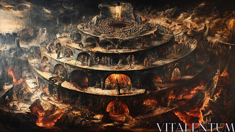 Tiered infernal architecture renders a panoramic descent into hell