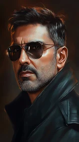 Midnight-eyed loner in leather shadows, gaze of iron resolve.