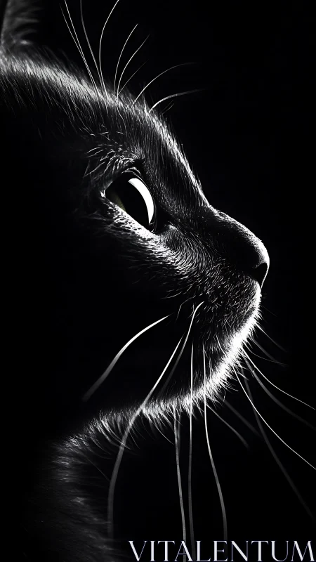 High-Contrast Feline Profile Study with Enhanced Luminescence and Whisker Definition