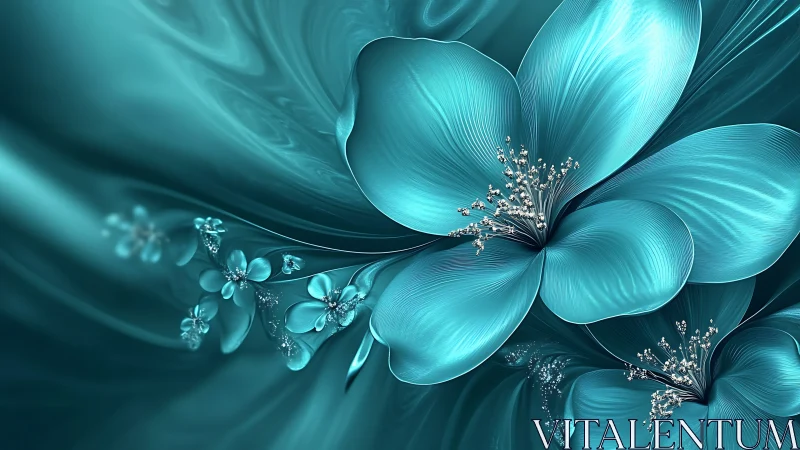 Teal fractal floral pattern with stylized abstract petals.