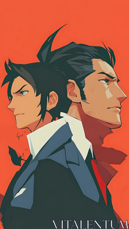 Back-to-back courtroom rivals framed in sharp vermilion calm.