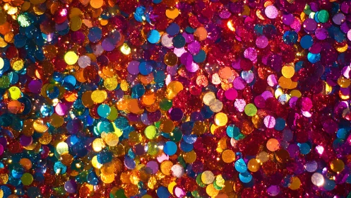 Multicolored round confetti fills the tightly cropped frame