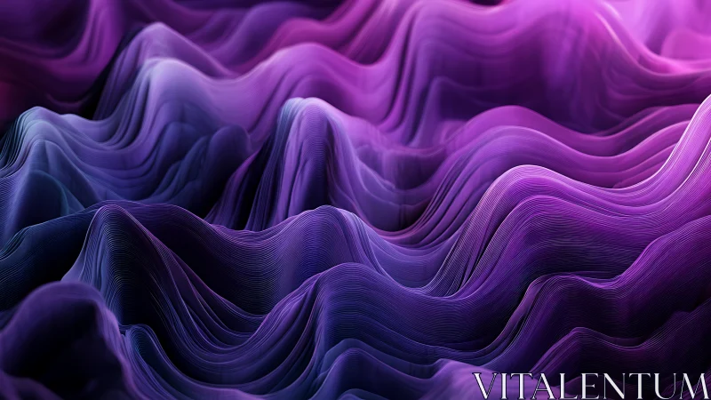 Layered violet and blue waveforms form dense abstract landscape