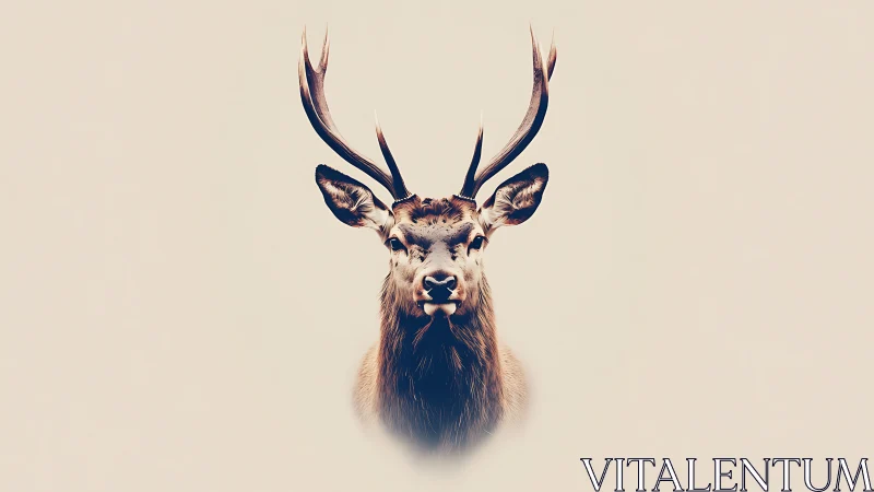 Gentle stag portrait floating in soft minimalist light.