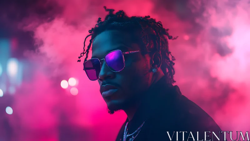 Neon city glow wraps a cool portrait in vivid pink light