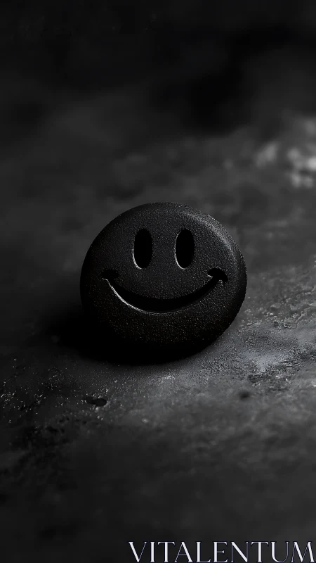 Matte black smiley icon rendered with high contrast macro lighting