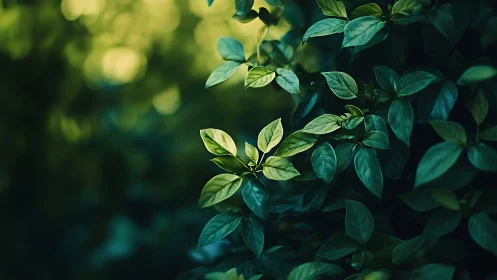 Selective-focus foliage with luminous bokeh field rendering.