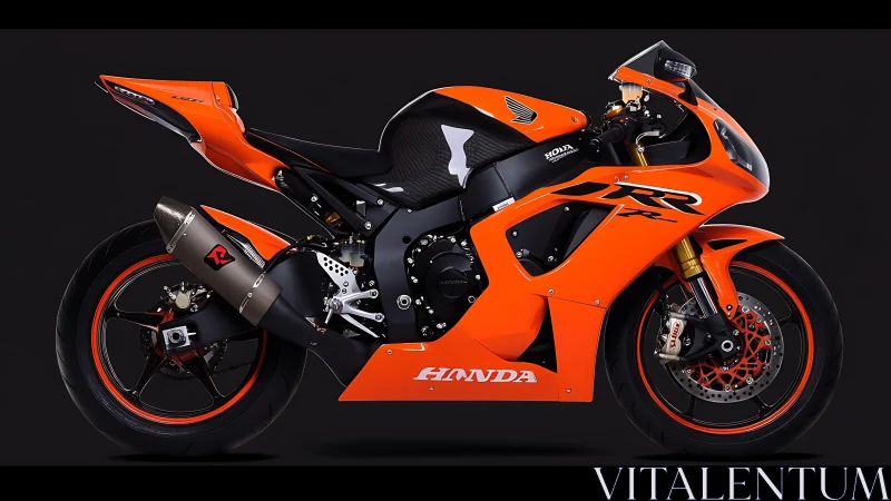 Bright orange Honda sport motorcycle on dark background.