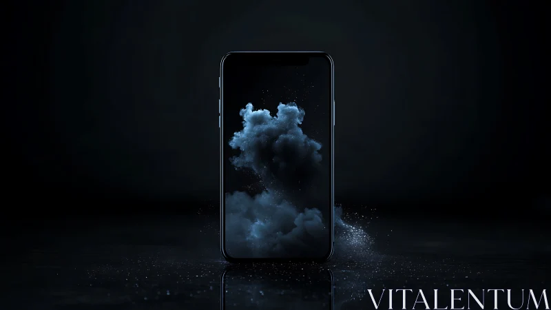 Moody dark smartphone cradles drifting cloudlike smoke