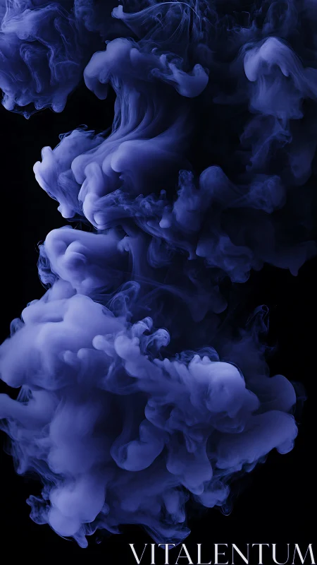 Ultramarine ink cloud in vertical photorealistic suspension.
