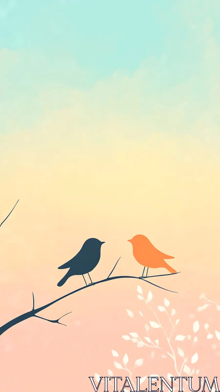 Two Birds on a Branch at Sunset