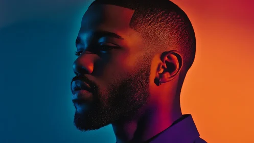 Dual-gel low-key portrait with cyan rim light and warm key glow