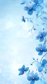 Cerulean Petals Cascade: Blue Floral Symphony on Dreamy Canvas.