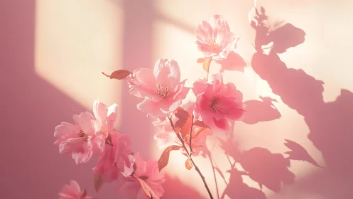 Pink roses backlit with layered shadow composition and soft bokeh.