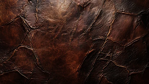 Close-up surface of distressed dark brown leather texture.