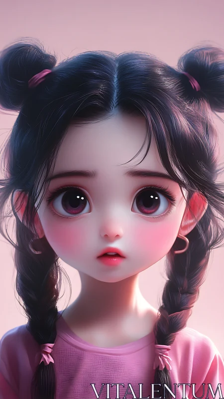Big eyed anime girl portrait in soft pink light.