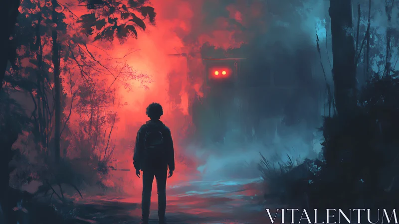 Midnight forest encounter with glowing red-eyed mystery train.