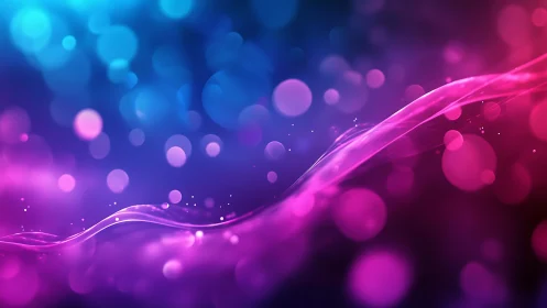 Colored bokeh field overlays a curved magenta light band