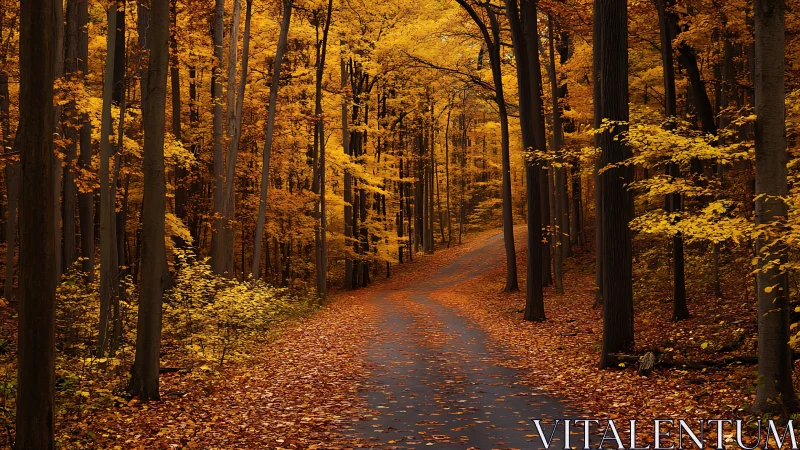 Golden Canopy Path Through Autumn Forest.