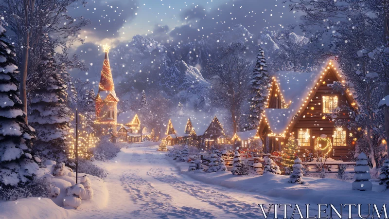 Snowlit village quietly hums beneath twinkling holiday constellations