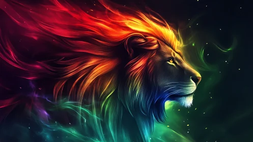 Chromatic lion profile with luminous spectral energy mane.