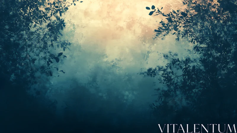 Mystical Forest Light Breaking Through Misty Canopy