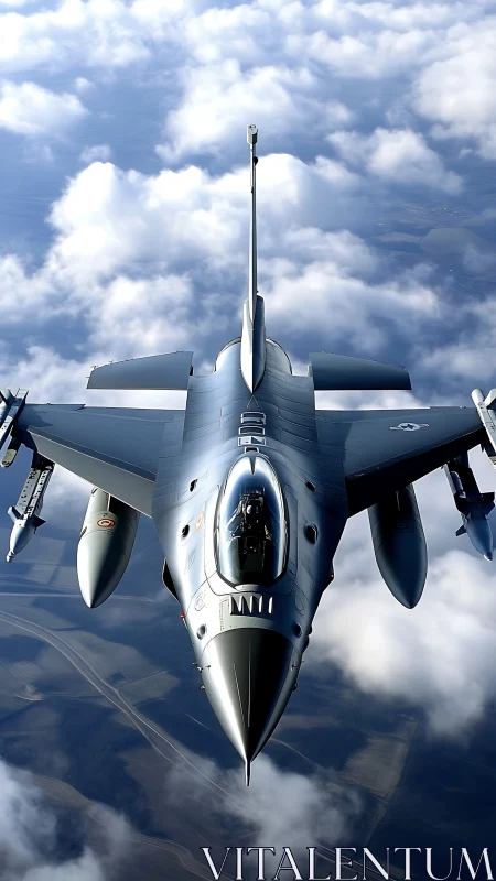 Steel-winged jet knifes through cloud corridors in formation.