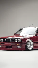 Photorealistic low-slung classic coupe with minimalist studio backdrop.