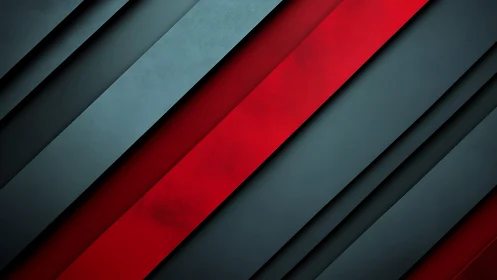 Layered diagonal panels form high-contrast red and teal geometry