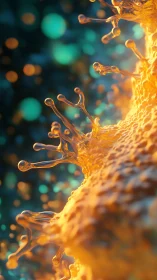 Macro bioluminescent cell surface with fluid tendrils rendered.