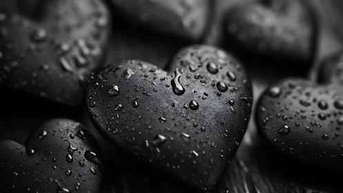 Wet stones glistening with fresh raindrops in monochrome.
