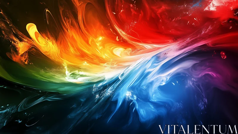 Vivid swirling abstract waves in red, blue, and yellow.