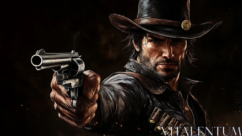 Wild west gunslinger holds his ground with steely resolve