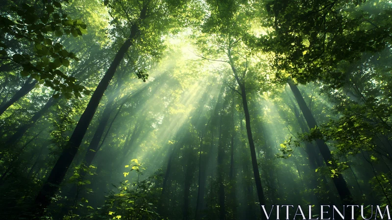 Sunlit Forest Canopy with Dramatic Light Rays